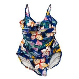 Maxine of‎ Hollywood Swimsuit Women 10 Blue One Piece Beach Tropical Vacation